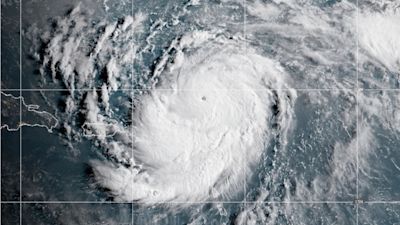 This satellite image provided by NOAA shows Hurricane Erin on Saturday, Aug. 16, 2025.