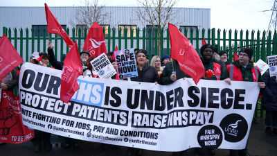 Ambulance workers on the picket line outside ambulance headquarters in Coventry.