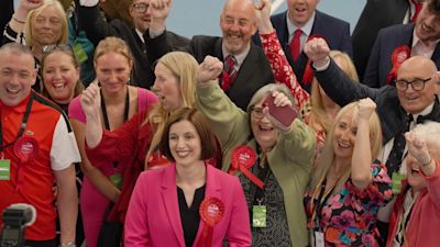Labour shadow education secretary Bridget Phillipson celebrates with her supporters after winning the Houghton and Sunderland South constituency at Silkworth Community Pool Tennis & Wellness Centre in Sunderland, during the count for the 2024 General Election. Picture date: Thursday July 4, 2024.