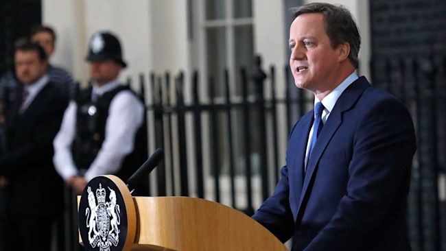 David Cameron speaking to the media as he leaves 10 Downing Street.