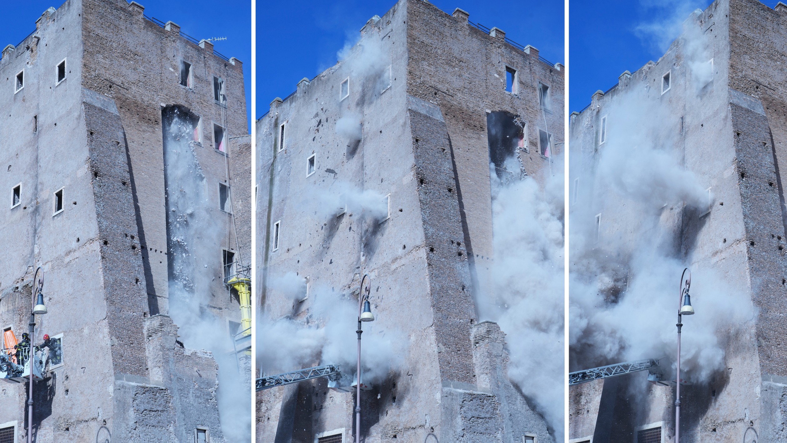 Worker trapped after medieval tower partially collapses in Rome
