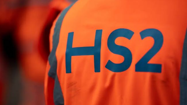 HS2 logo on a worker's jacket