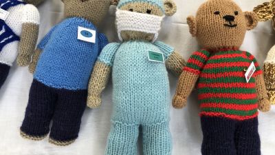 Porlock mystery knitted teddies.