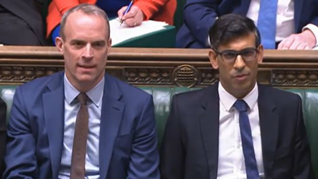 Dominic Raab and Rishi Sunak sat next to eachother during a session of Prime Minister's Questions.