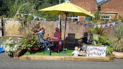 Liam Calvert took over a small section of the road outside Nelson Infant School on Monday.