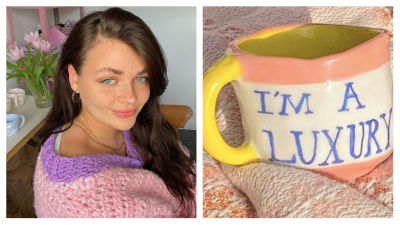 Abi Haywood with her mug inspired by one of Princess Diana's jumpers, Abi Haywood credit