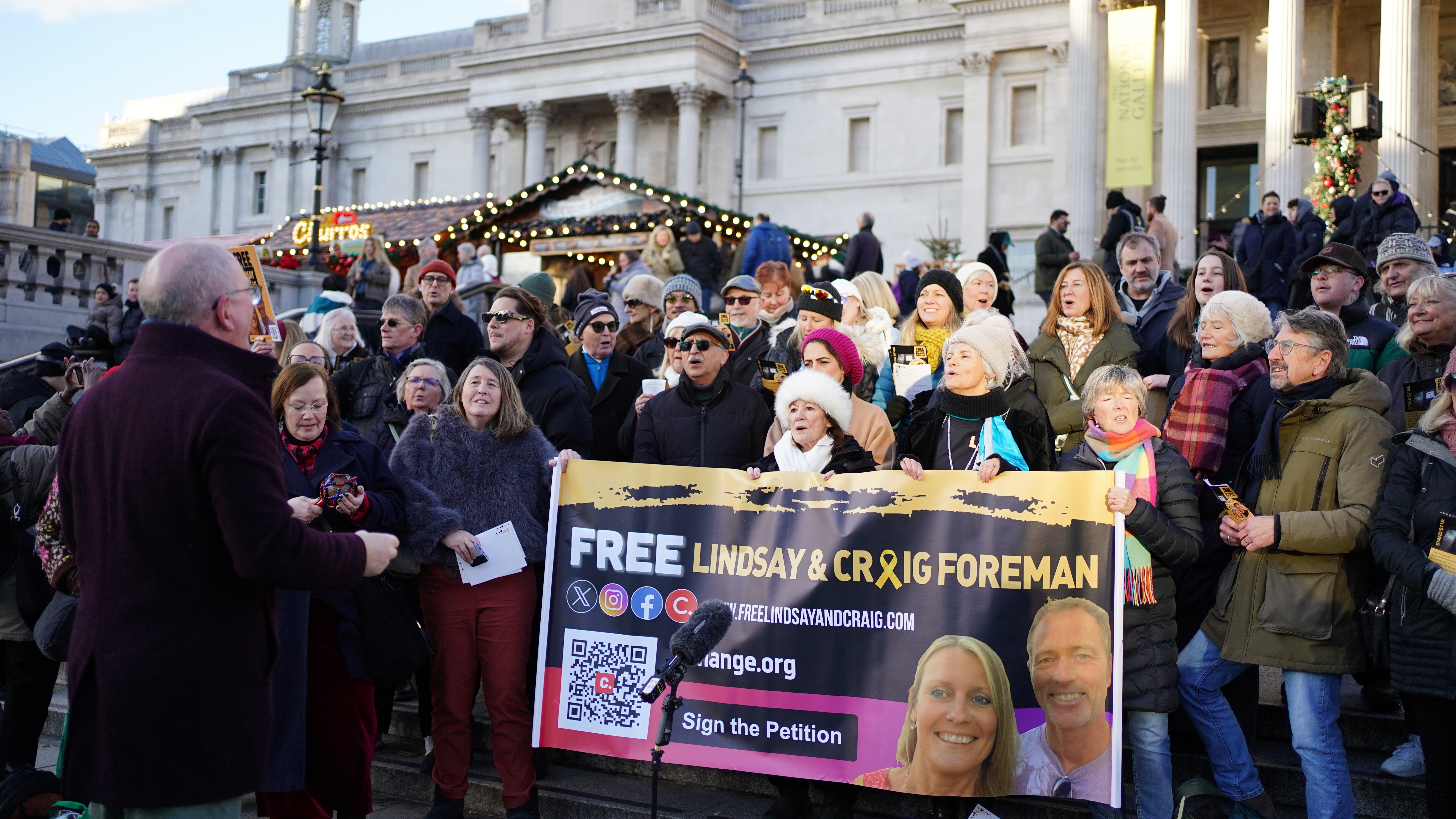 People during a sing for freedom event for Lindsay and Craig Foreman in Trafalgar Square in January.