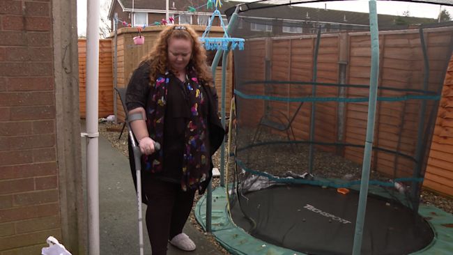 Clair Jones needs to use crutches to move about because her condition of Fibromyalgia causes her so much pain