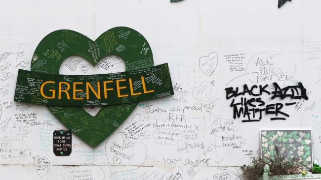 he Grenfell Memorial Wall in the grounds of Kensington Aldridge Academy
