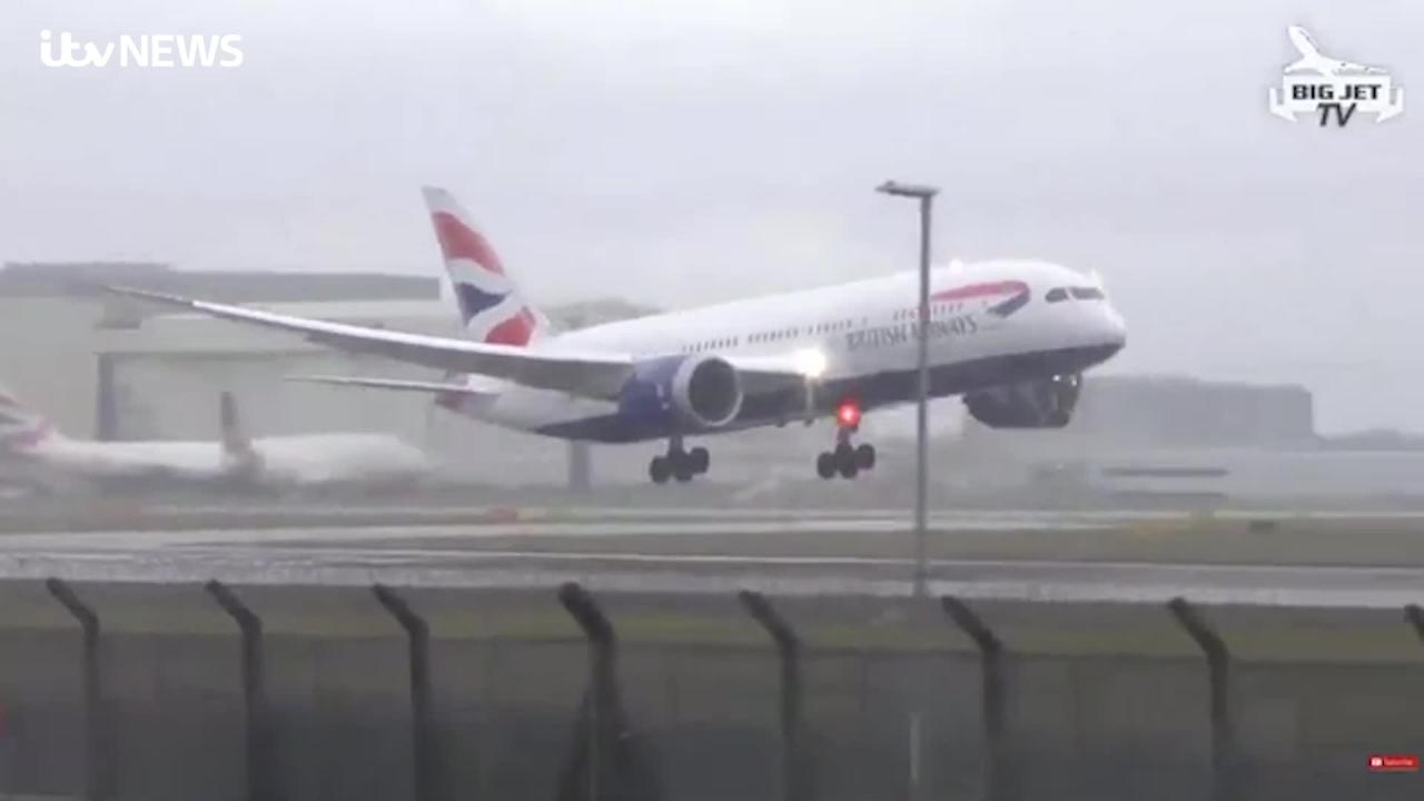 British Airways Flight Aborts Landing At Heathrow In Strong Winds | ITV ...