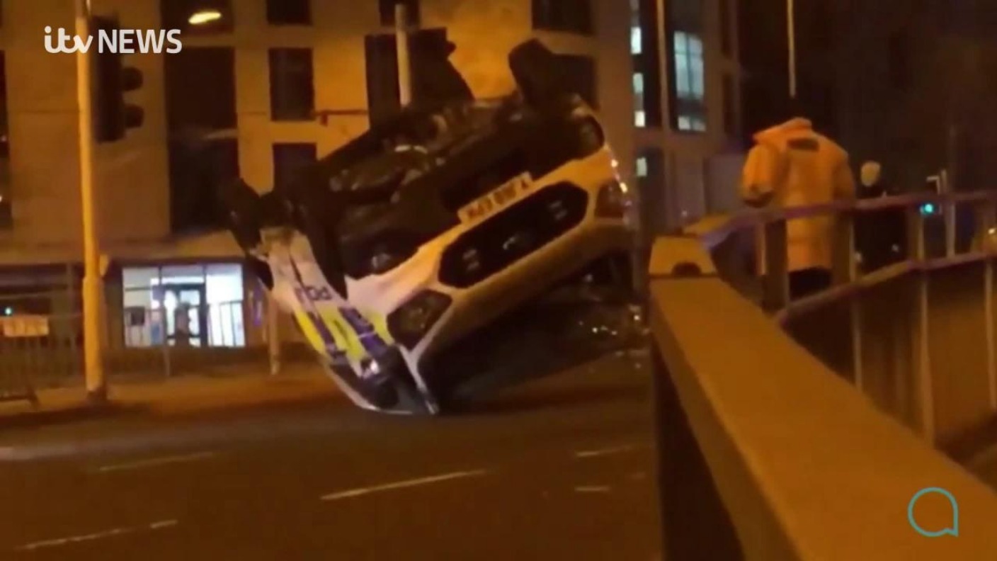 Police van ends up on its roof after incident in Bradford | ITV News ...