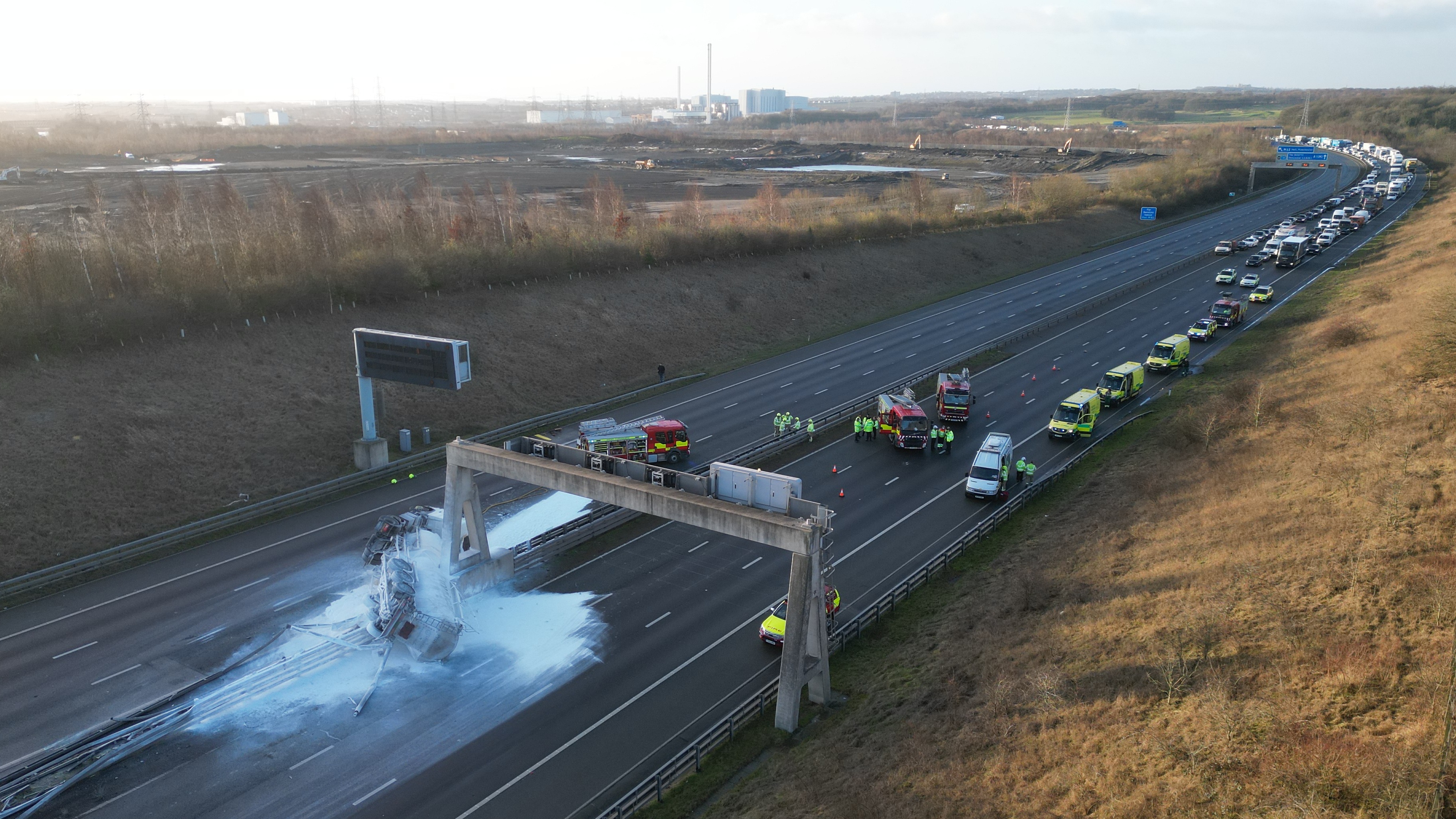 A1M crash Complex recovery after chemical spill on motorway