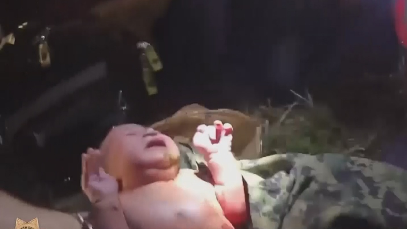 Video shows rescue of baby from plastic bag in woods | ITV News