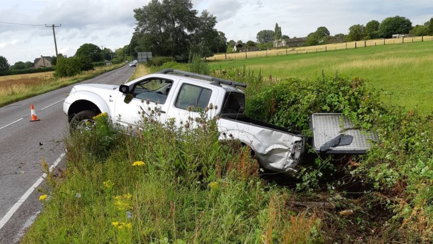 Driver taken to hospital after car crashes into ditch | ITV News Anglia