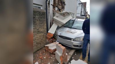 A car crashed into a building in Halstead in Essex.