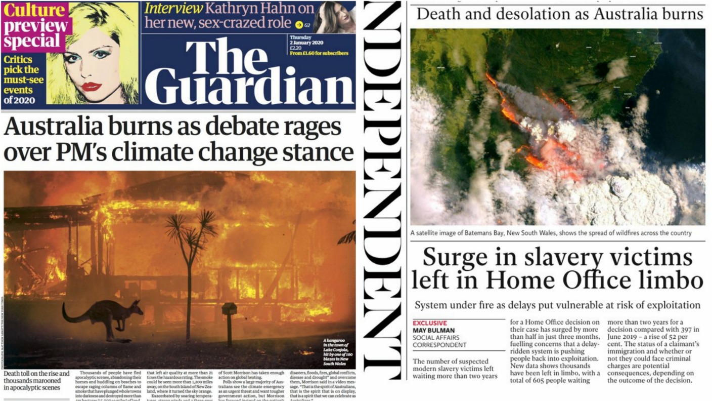 Australia Bushfires And A Range Of Other Headlines Lead Thursday S Front Pages Itv News