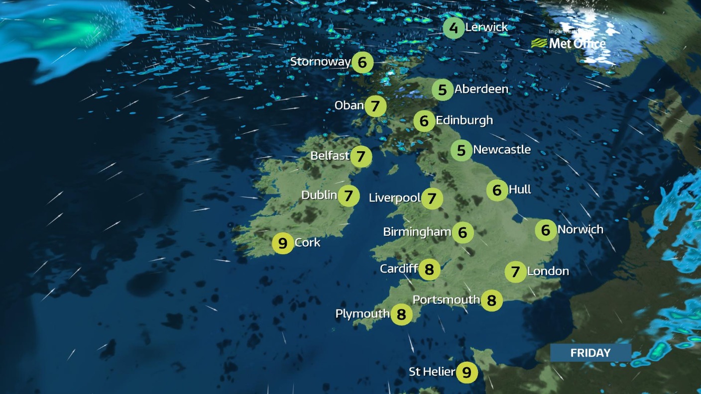 Brighter skies and sunshine breaking through for most after a wet start