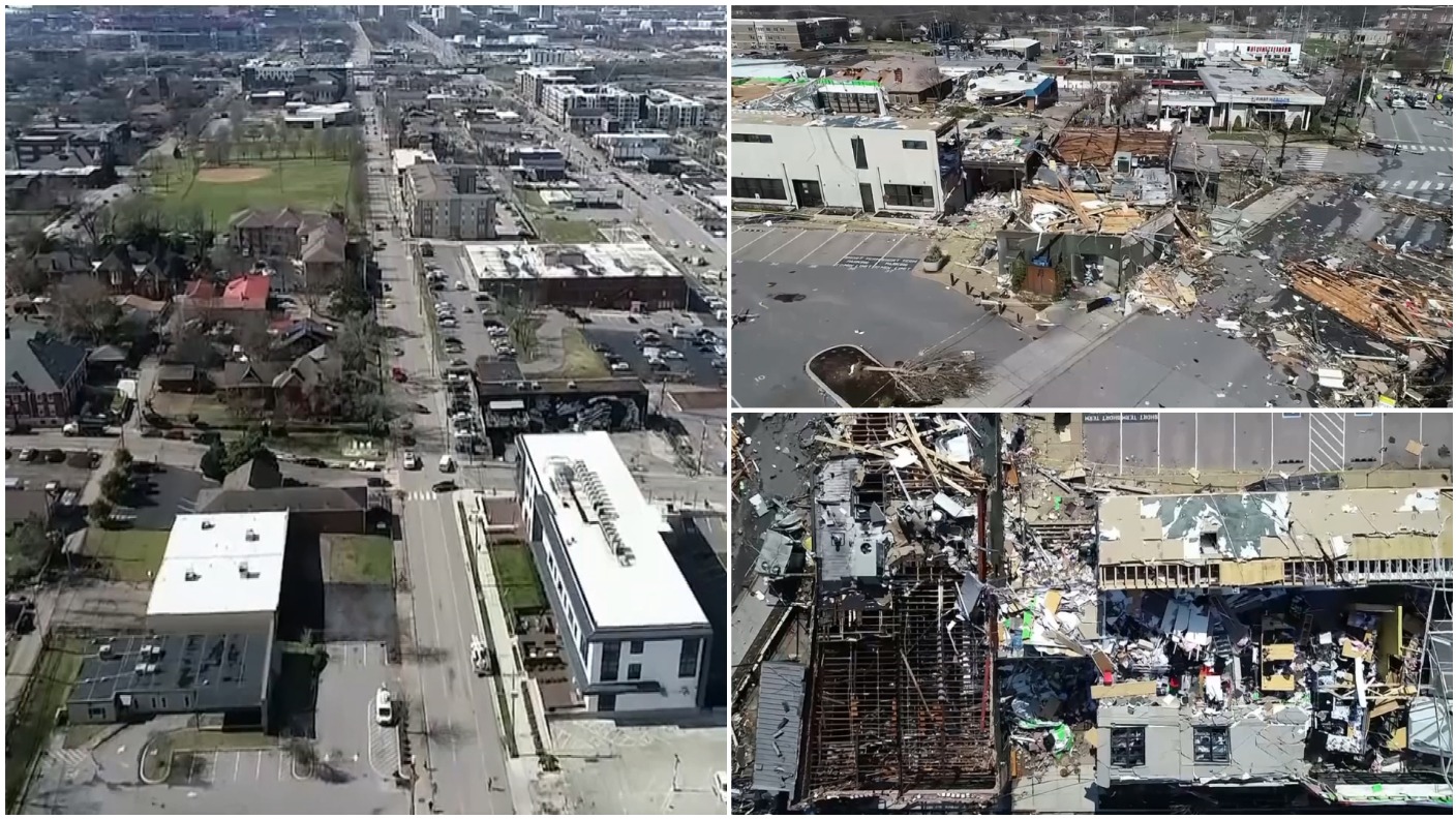 Aerial footage reveals destruction of deadly Nashville tornadoes ITV News