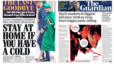 Government Close To Telling Mildly Ill To Stay At Home And Coronavirus Stock Market Plunge Lead Headlines On Tuesday Itv News