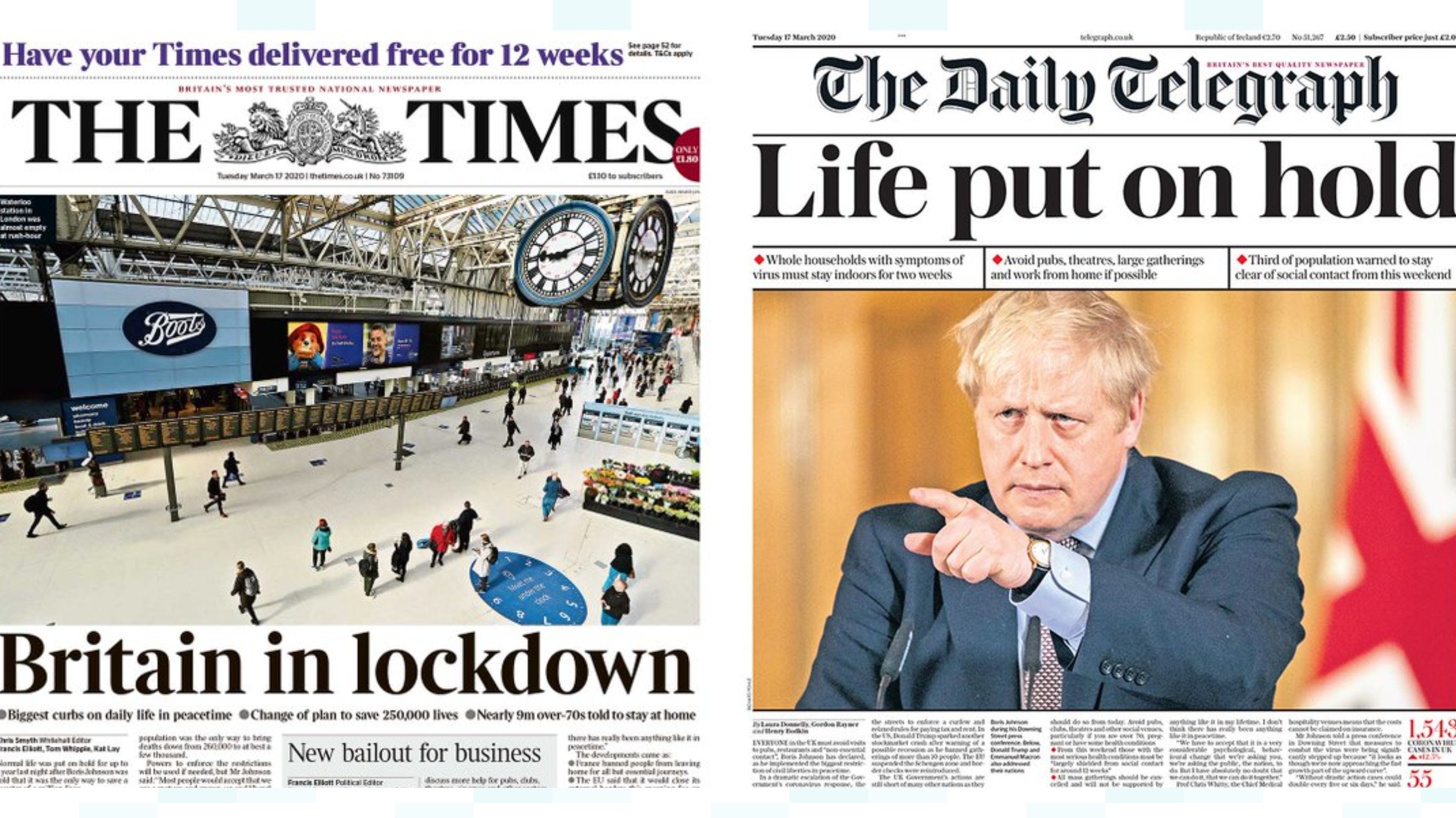 Coronavirus 'lockdown' leads Tuesday morning's papers as Britons