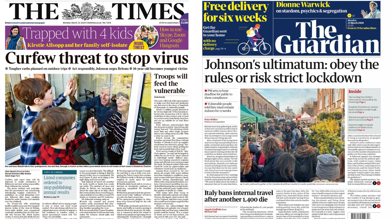 Threat Of Coronavirus Lockdown Leads Monday S Papers Itv News