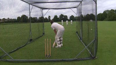 Buckden CC's second team practicing in the nets.