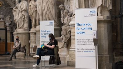 Coronavirus - Wed Mar 10, 2021
Patients at a new Covid-19 vaccination site at Poets' Corner in Westminster Abbey, London.