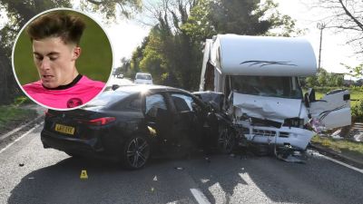 The aftermath of the crash on the A47, which was caused by Norwich City midfielder Flynn Clarke. 