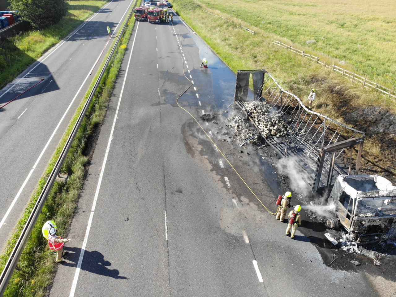 Firefighters tackle lorry fire on A15 in North Lincolnshire as