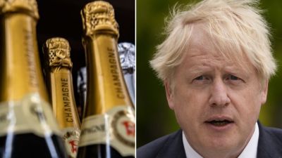 Boris Johnson and champagne stock image