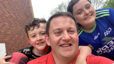 Aaron Law - who was found seriously injured in Portglenone - with his children Grace, 15 and Harry, 10.