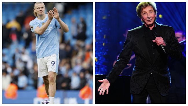 Manchester City's Erling Haaland and Barry Manilow