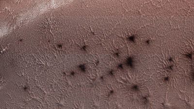 An image of the Martian 'spiders' which has now been recreated by the OU