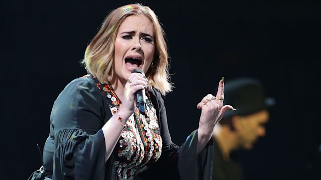 Adele peforming on stage at the Glastonbury Festival, at Worthy Farm in Somerset.