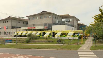 Ambulances waiting outside Royal Cornwall Hospital in July 2022.
