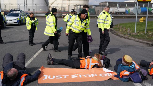 Activists from Just Stop Oil take part in a blockade at the Kingsbury Oil Terminal, Warwickshire. Picture date: Sunday April 3, 2022.
