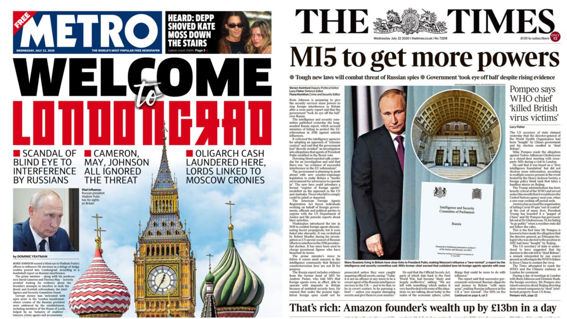 Welcome to Londongrad&amp;#39;: Papers lead with damning Russia report | ITV News