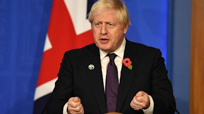 Prime Minister Boris Johnson during a press conference in Downing Street, London about the Cop26 climate summit. Picture date: Sunday November 14, 2021. PA/Daniel Leal