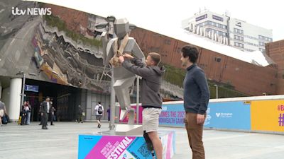 One Giant Leap For Humankind by artist Jacob Chandler shows a para athlete running with a blade.
