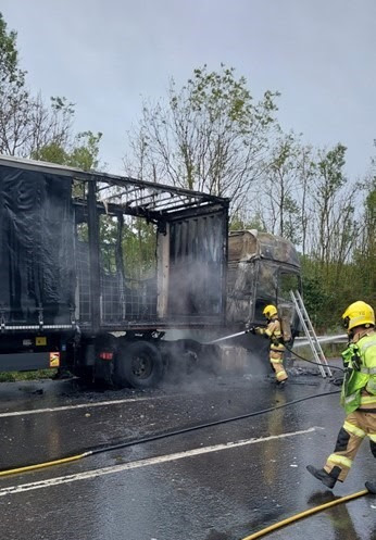 Lorry fire and diesel spillage causes delays for drivers on M54 in