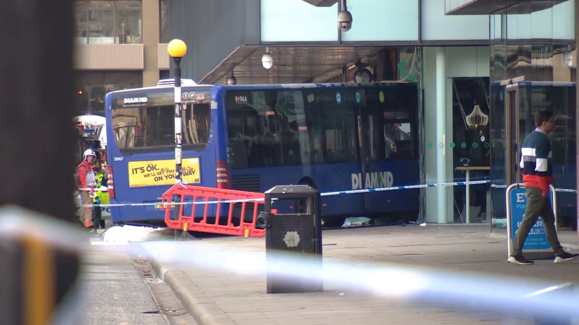Bus crashes into cafe in Piccadilly Gardens in Manchester with 'a