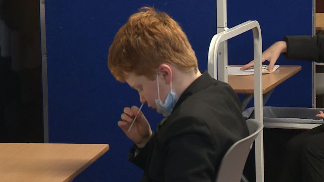 A student at Notre Dame High School in Norwich taking a Covid test at the start of term
