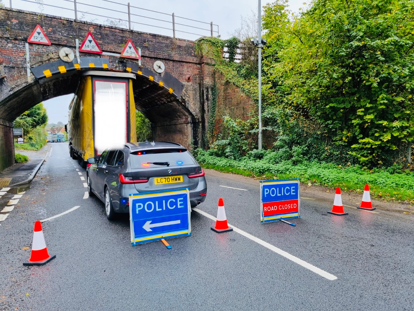 A36 closed for more than three hours after lorry gets stuck under