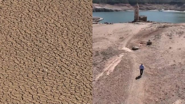 Drought drone footage in Catalonia, Spain. ITV News