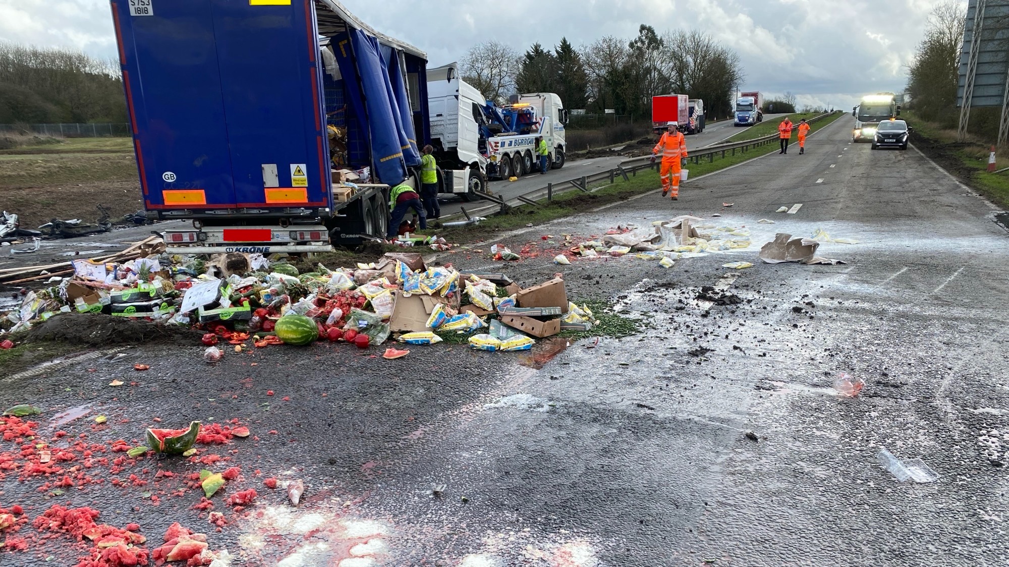 Clean up continues on A1 at Colsterworth in Lincolnshire after