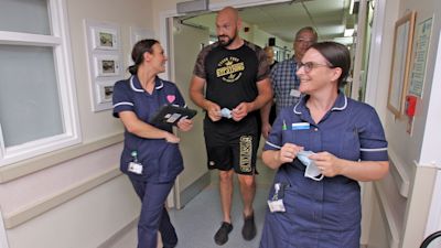 Tyson Fury visits Sheffield's Jessop Wing