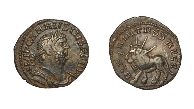 Roman coin discovered by Mike Clark, 73, in a field in South Brewham in Somerset