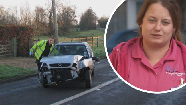 Carer Charlotte Browning crashed when her car skidded on black ice.
