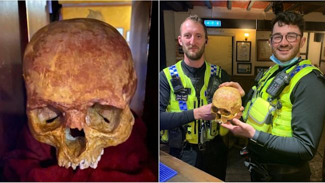 A skull stolen from the Golden Fleece pub in York