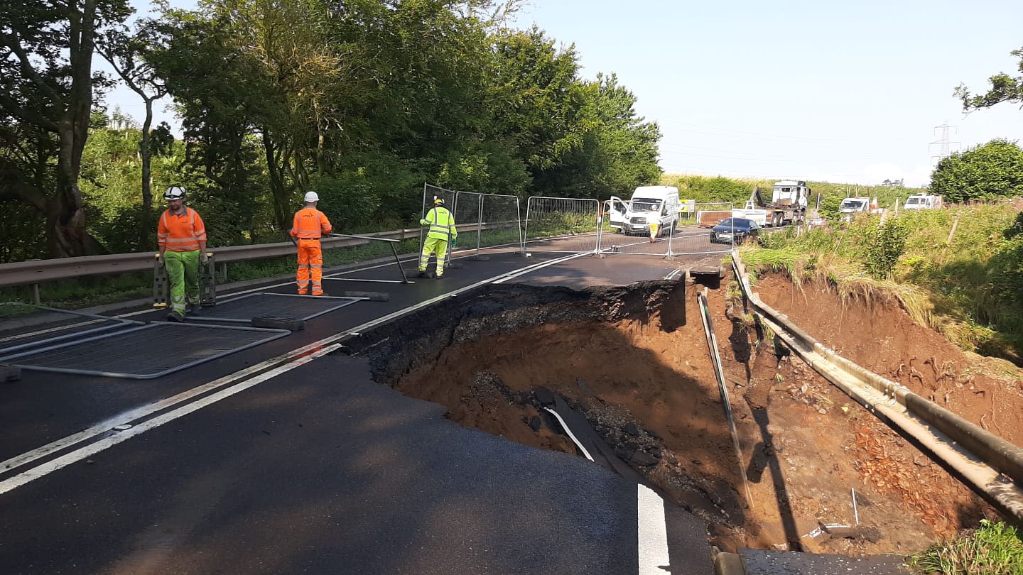 Traffic returns to A68 after severe weather causes landslip ITV